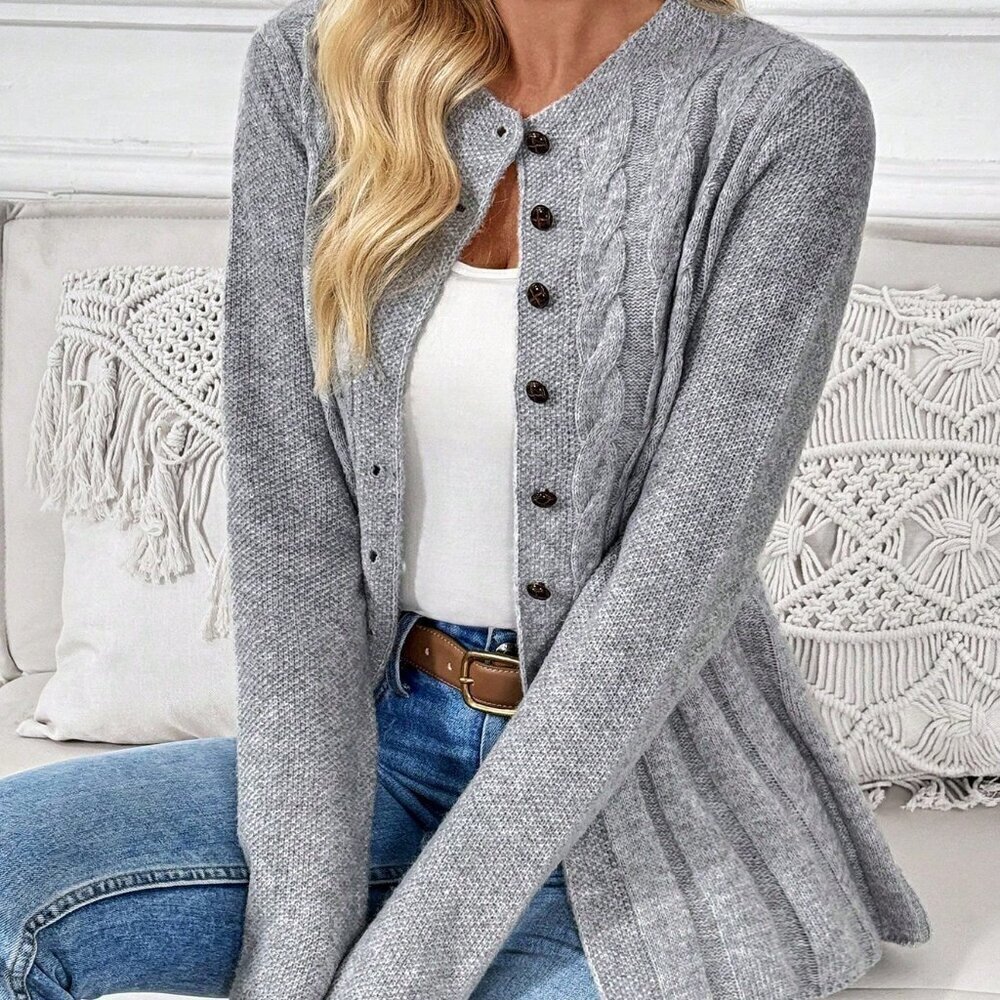 Grey Casual Women's Long Sleeve button down sweater Cardigan